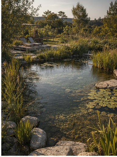 Biological swim pond and fish pond concept